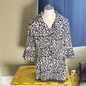 KEREN hart Leopard Print Blazer Jacket - Cream & Black